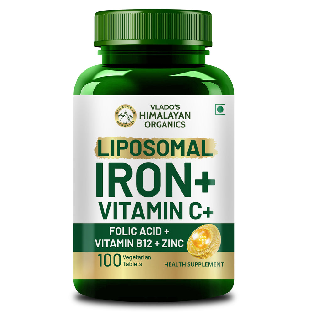 Vlado's Himalayan Organics Liposomal Iron + Vitamin C Folic Acid, B12 & Zinc | 100 Veg Tablets
