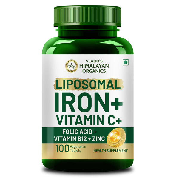 Vlado's Himalayan Organics Liposomal Iron + Vitamin C Folic Acid, B12 & Zinc | 100 Veg Tablets
