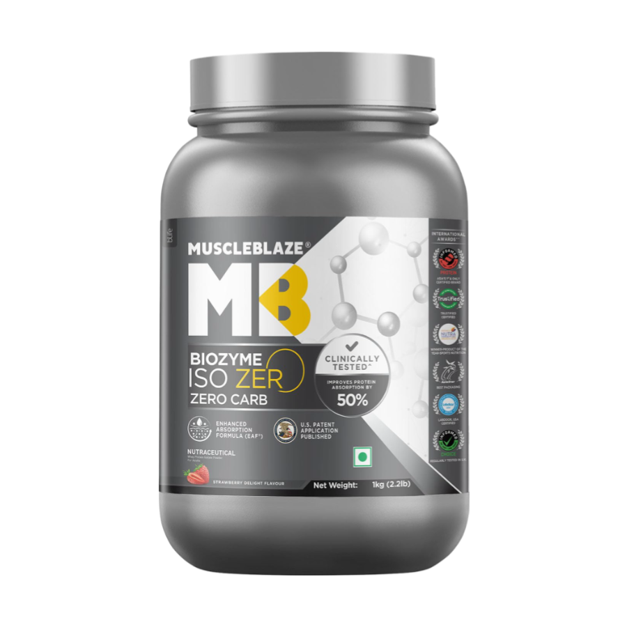 MuscleBlaze Biozyme Iso-Zero Low Carb Whey Protein Isolate - 1 Kg - Nutristar