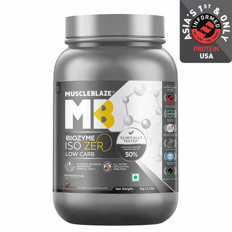 MuscleBlaze Biozyme Iso-Zero Low Carb Whey Protein Isolate - 1 Kg - Nutristar