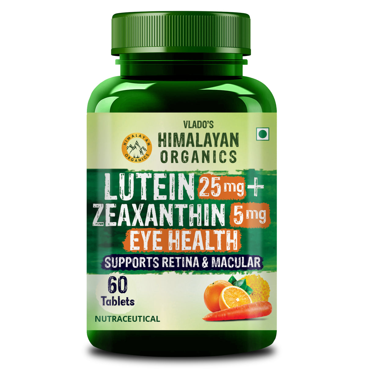 Vlado's Himalayan Organics Plant Based Eye Care Lutein and Zeaxanthin Supplement to Improve Vision, Blue Light & Digital Guard (Lutemax 2020, Orange Extract, Carrot Extract) - 60 Veg Tablets