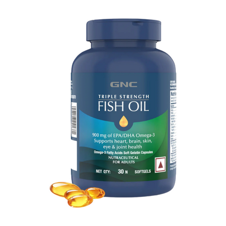 GNC Triple Strength Fish Oil - 1500 mg Fish Oil with 900 mg of highly absorbable EPA/DHA Omega-3 - 30 Softgels - Nutristar