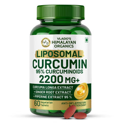 Vlado's Himalayan Organics Liposomal Curcumin Tablets 2200mg+ per Serving with Black Pepper (Piperine & BioPerine) | 95% Curcuminoids | Curcuma Longa, Turmeric & Ginger Root Extract | Supplement for Men & Women | 60 Veg Tablets