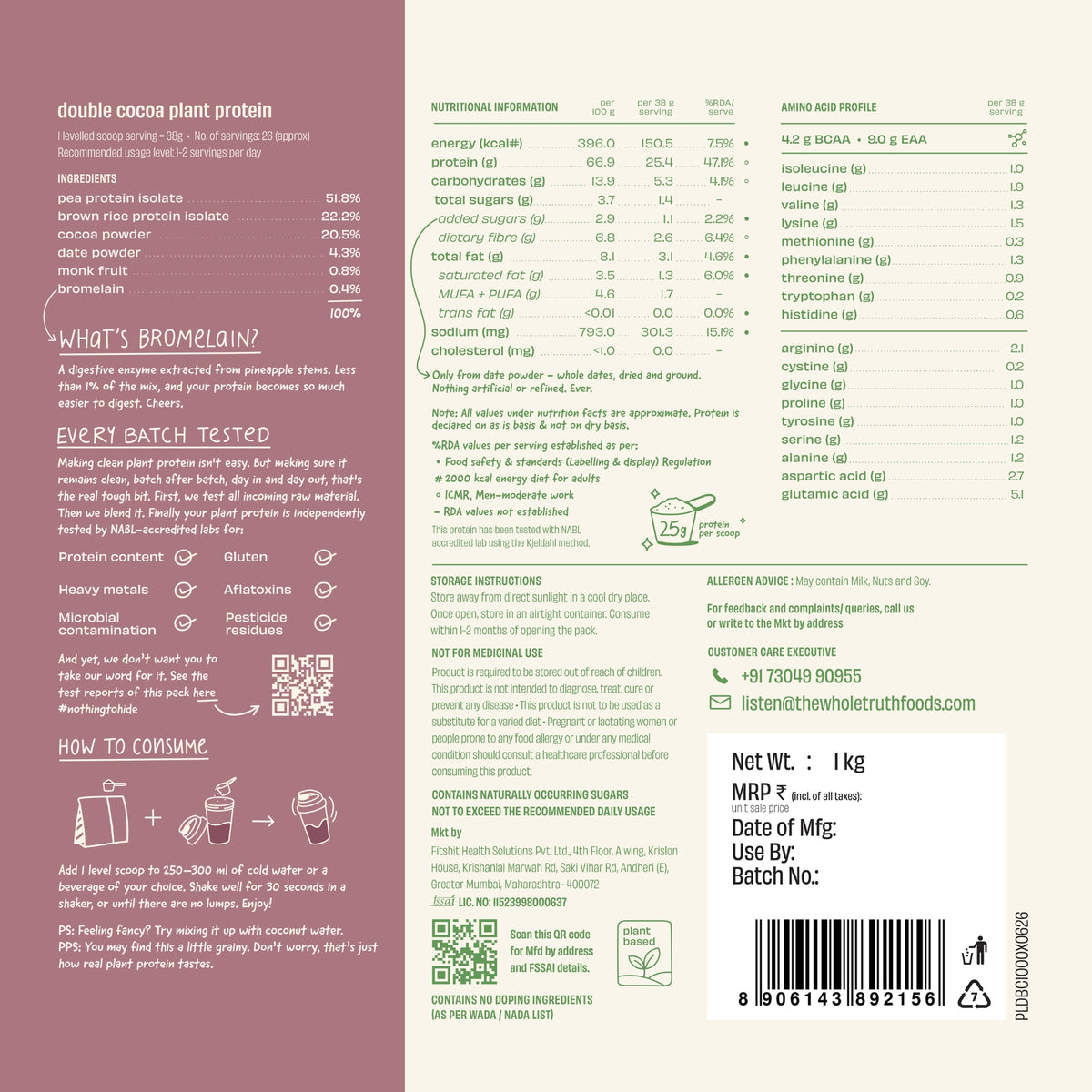 The Whole Truth Plant Protein Isolate | Pea & Rice Isolate | 25g Protein | 1kg