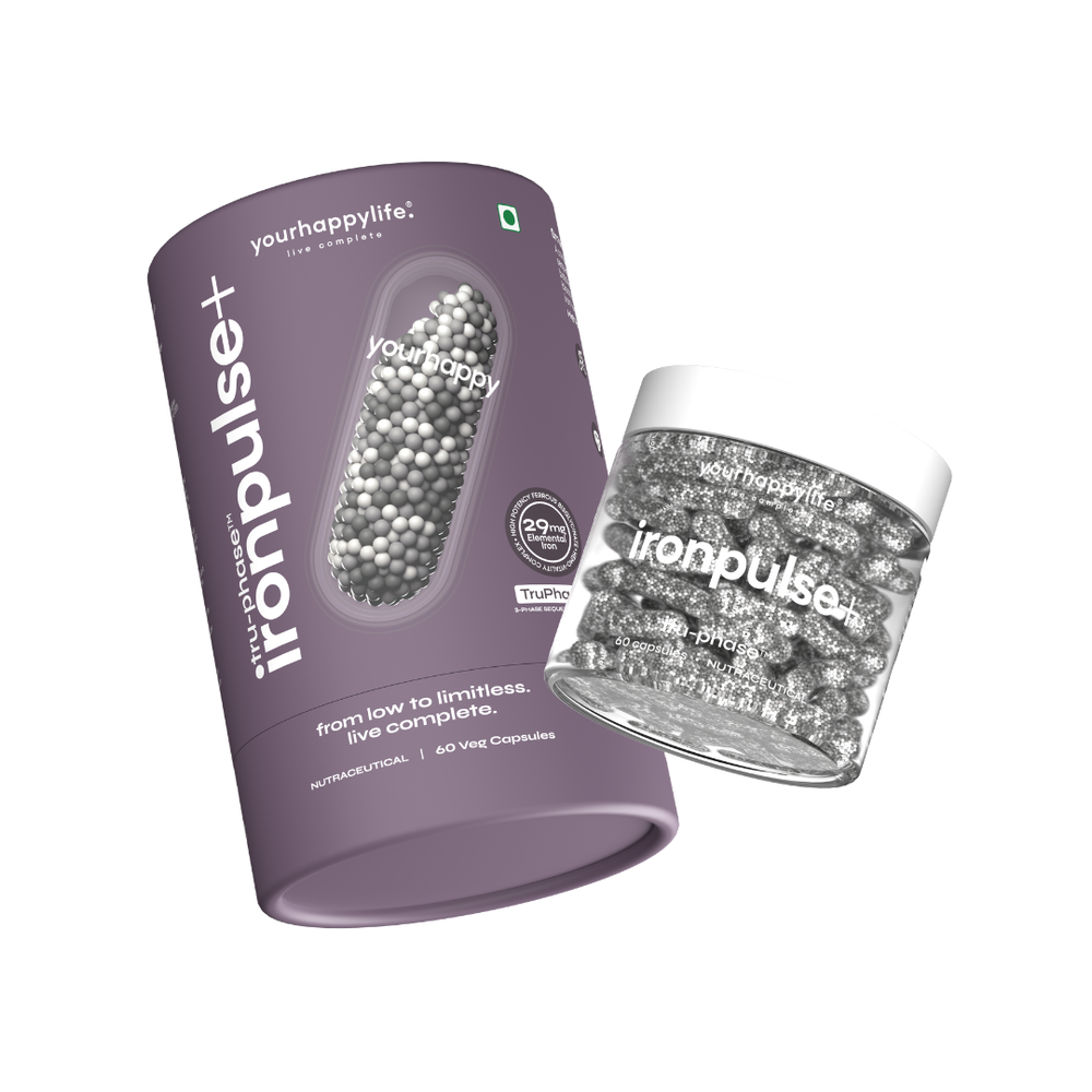 YourHappyLife IronPulse+ | 29mg Iron Bisglycinate | TruPhase™ Timed Release | 60 Capsules