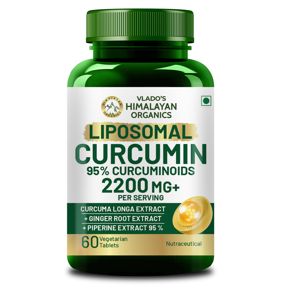 Vlado's Himalayan Organics Liposomal Curcumin Tablets 2200mg+ per Serving with Black Pepper (Piperine & BioPerine) | 95% Curcuminoids | Curcuma Longa, Turmeric & Ginger Root Extract | Supplement for Men & Women | 60 Veg Tablets