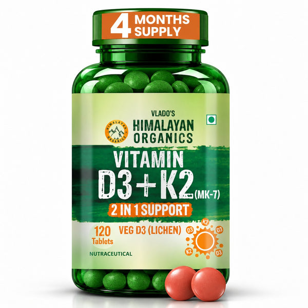 Vlado's Himalayan Organics, Vitamin D3 600IU K2 MK7 - 120 Veg Tablets