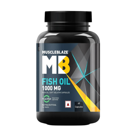 MuscleBlaze Omega 3 Fish Oil, 1000 mg (180 mg EPA and 120 mg DHA) - 60 Softgels - Nutristar