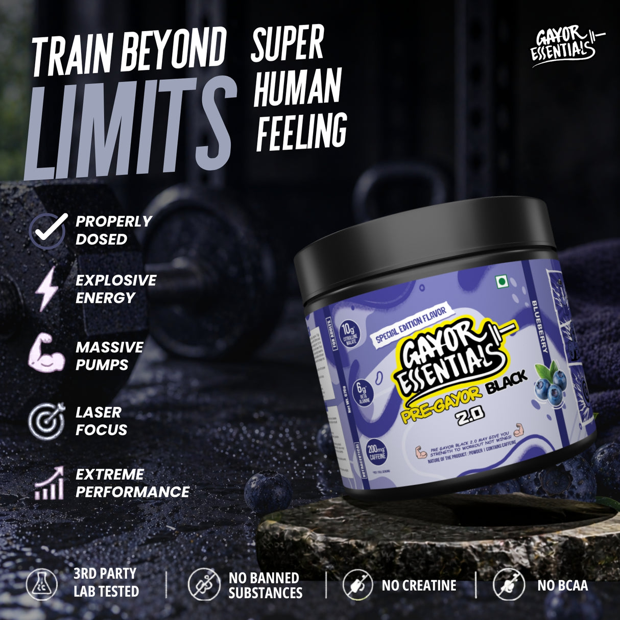Gayor Essentials Pre Gayor Black 2.0 Pre-Workout Powder 676g | 200mg Caffeine