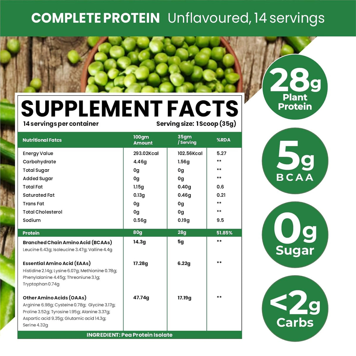 Vlado's Himalayan Organics Organic Pea Protein Powder | 28g Protein & 5g BCAA per Serving | 100% Plant-Based & Vegan | Lab Tested | Fast Absorbing, Easy to Digest | Supports Muscle Recovery | Unflavoured | 600g