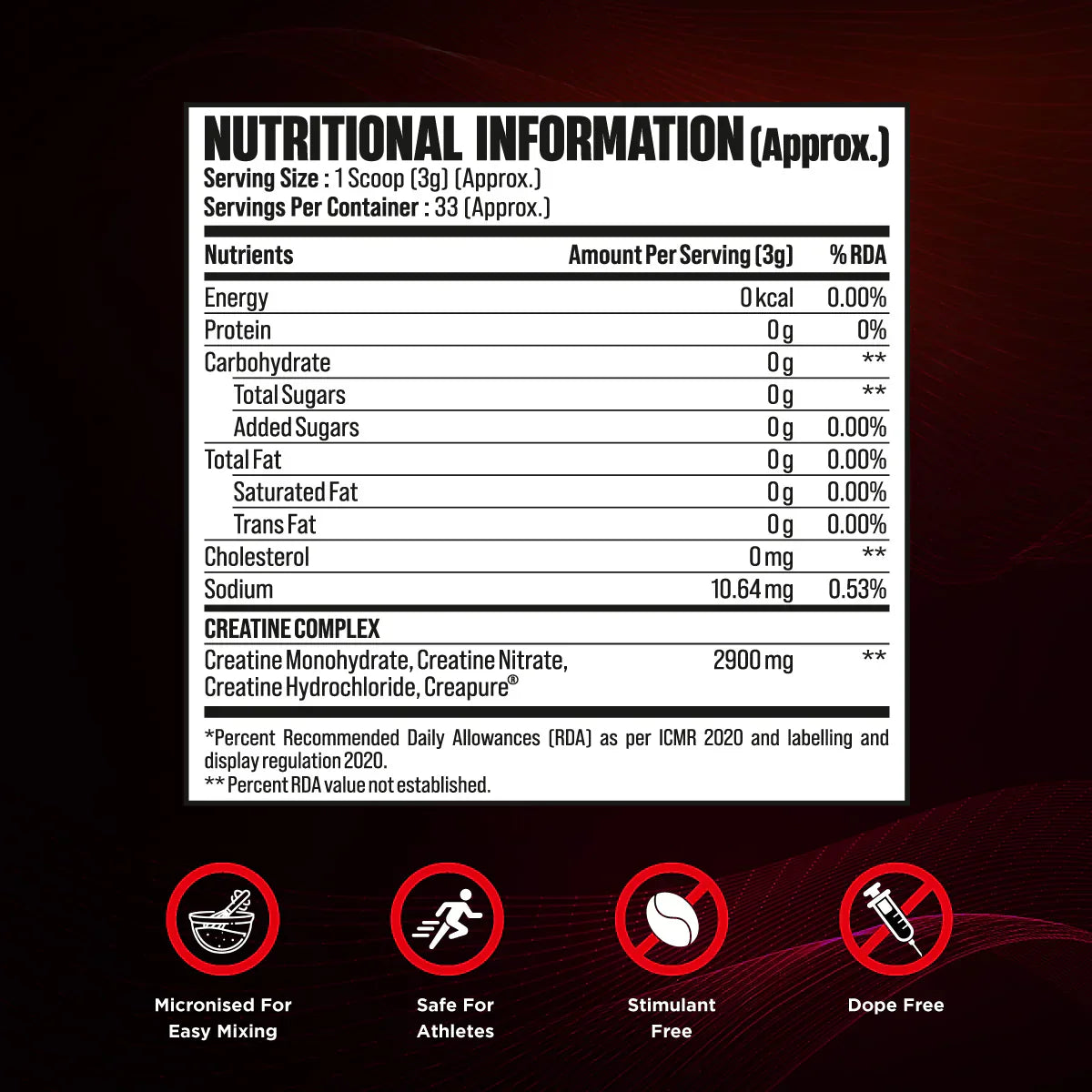 Big Muscles Nutrition Creagen - Creatine Monohydrate Powder 100g - 33 Servings