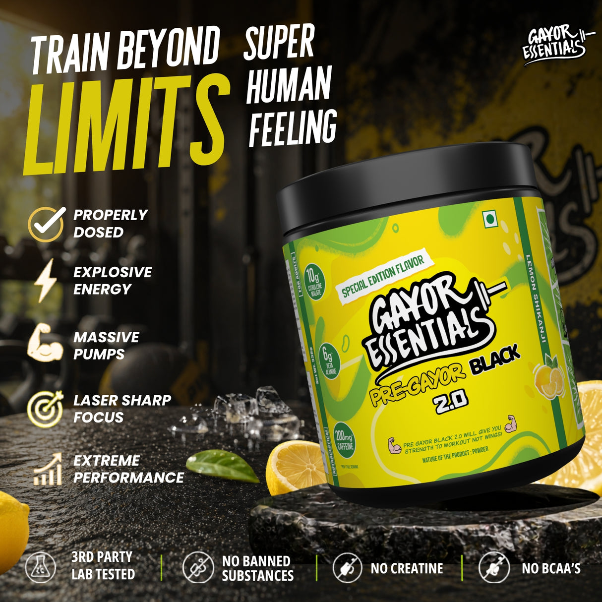 Gayor Essentials Pre Gayor Black 2.0 Pre-Workout Powder 338g | 200mg Caffeine