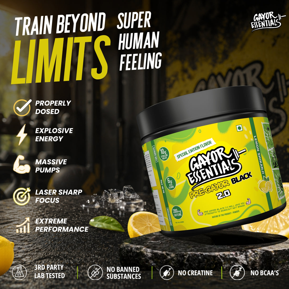 Gayor Essentials Pre Gayor Black 2.0 Pre-Workout Powder 676g | 200mg Caffeine