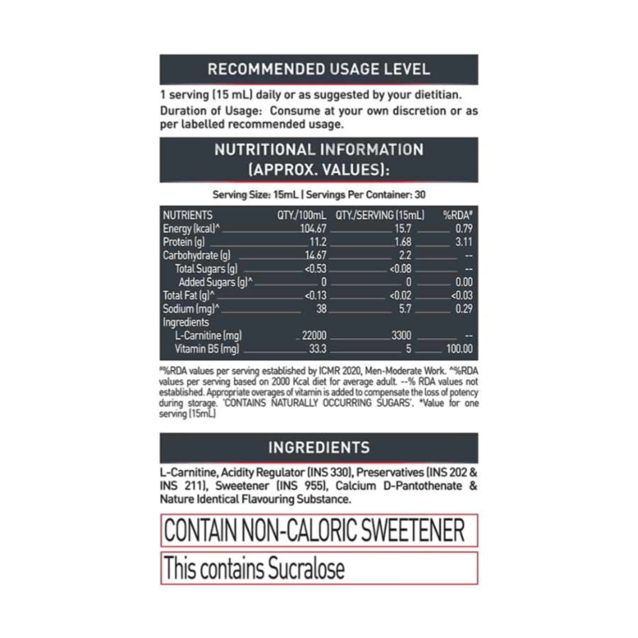 MuscleBlaze Liquid L-carnitine Pro -Triple Strength Formula, 3300 Mg - 30 Servings - Nutristar