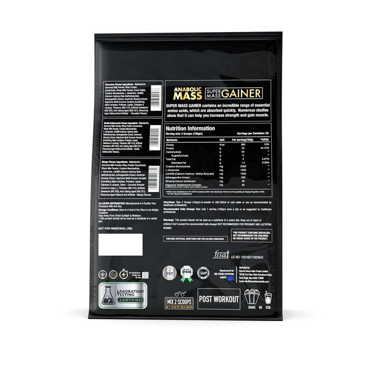 One Science Anabolic Mass | Super Mass Gainer | 22g Protein | 11 lb (50 Servings)