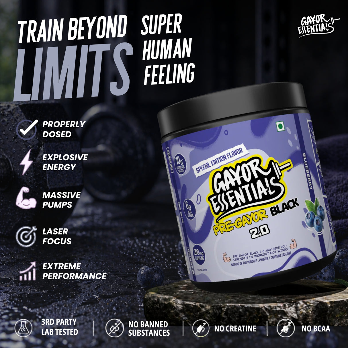 Gayor Essentials Pre Gayor Black 2.0 Pre-Workout Powder 338g | 200mg Caffeine
