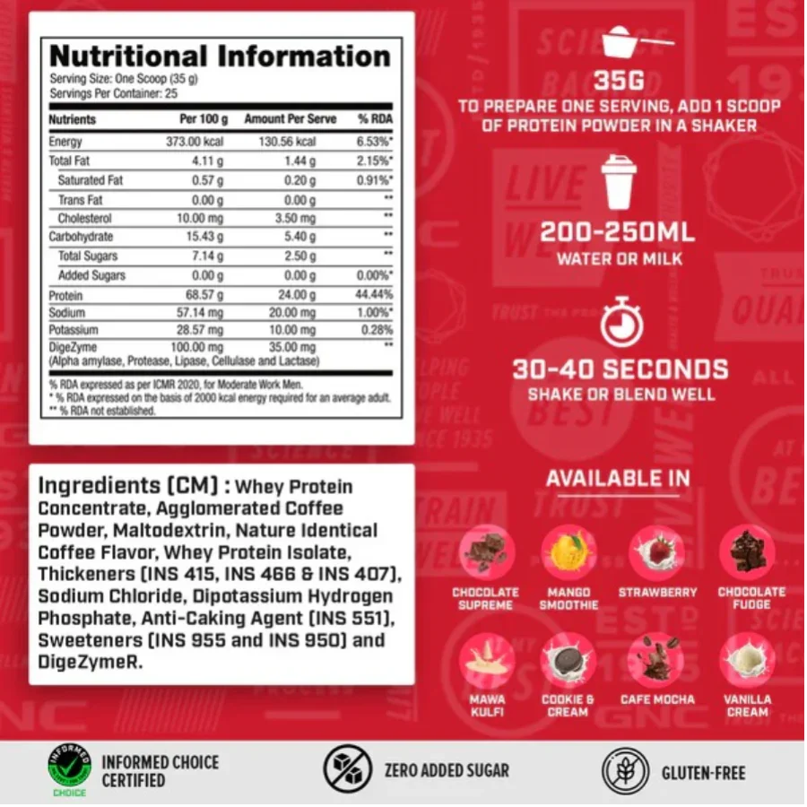 GNC Pro Performance 100% Whey Protein 2 Lbs + Nutristar Micronized CREA Gold Creatine Monohydrate 250g (83 Servings) - Lean Muscle Starter Stack