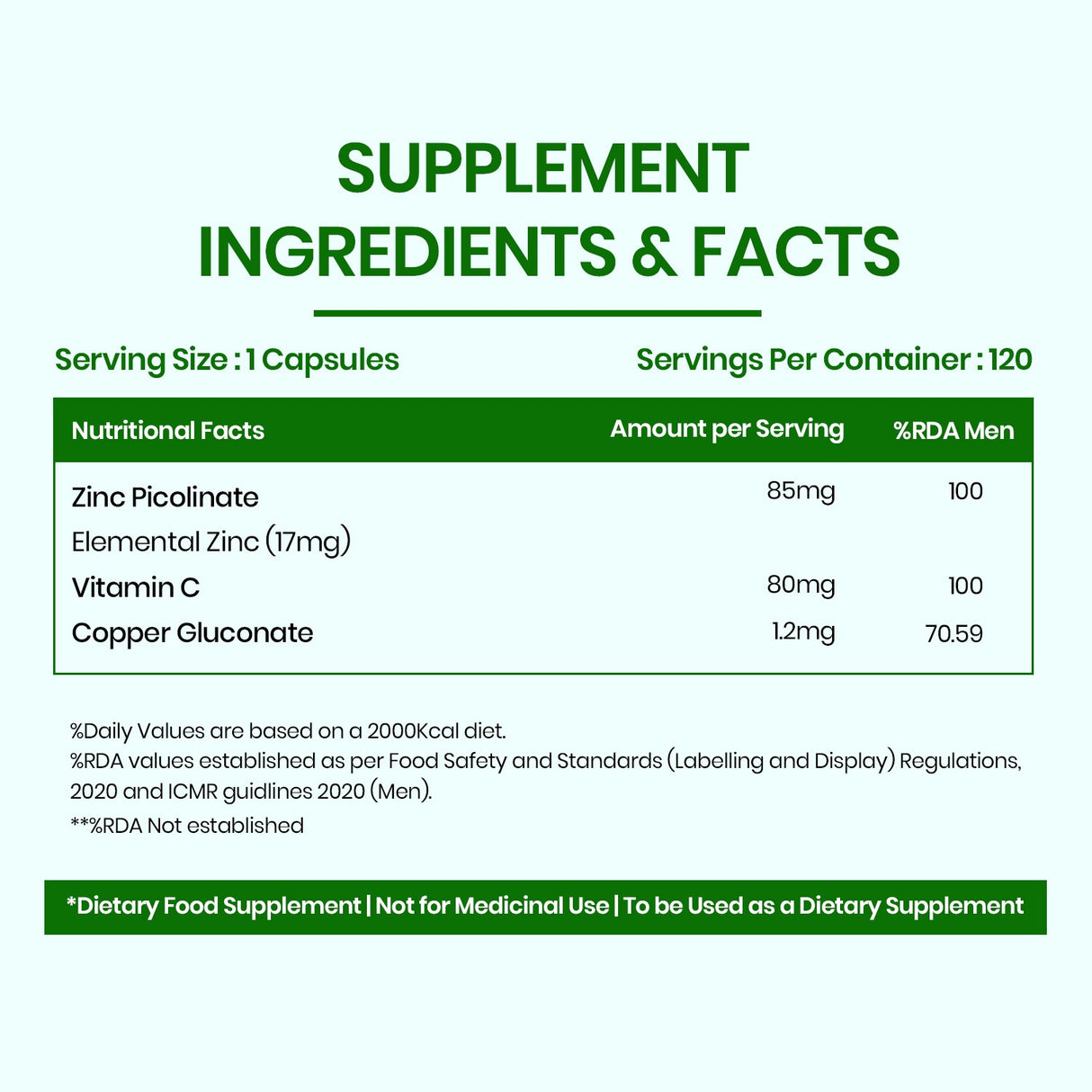 Vlado's Himalayan Organics Zinc Picolinate with Vitamin C & Copper | 120 Capsules | Immunity Support