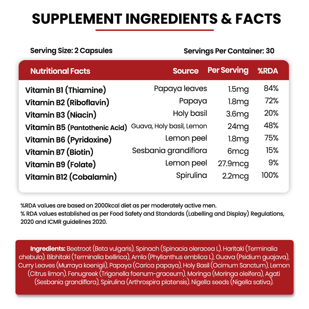 Vlado's Himalayan Organics, Vitamin B12 with B1 B2 B3 B5 B6 B7 B9 Moringa - 60 Veg Capsules