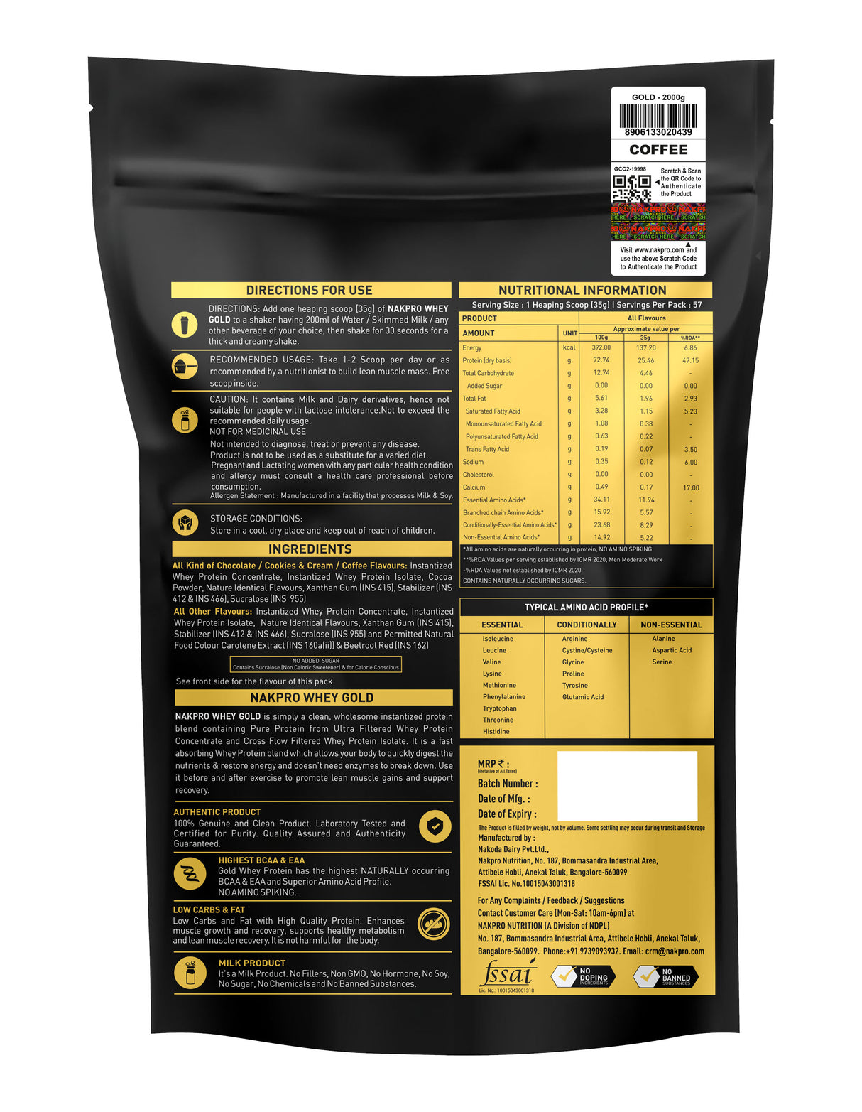 NAKPRO Gold Whey Protein Concentrate & Isolate - 2 Kg