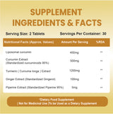 Vlado's Himalayan Organics Liposomal Curcumin Tablets 2200mg+ per Serving with Black Pepper (Piperine & BioPerine) | 95% Curcuminoids | Curcuma Longa, Turmeric & Ginger Root Extract | Supplement for Men & Women | 60 Veg Tablets