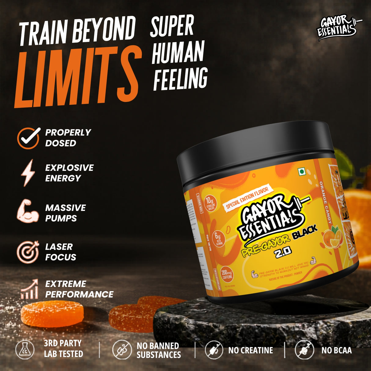 Gayor Essentials Pre Gayor Black 2.0 Pre-Workout Powder 676g | 200mg Caffeine