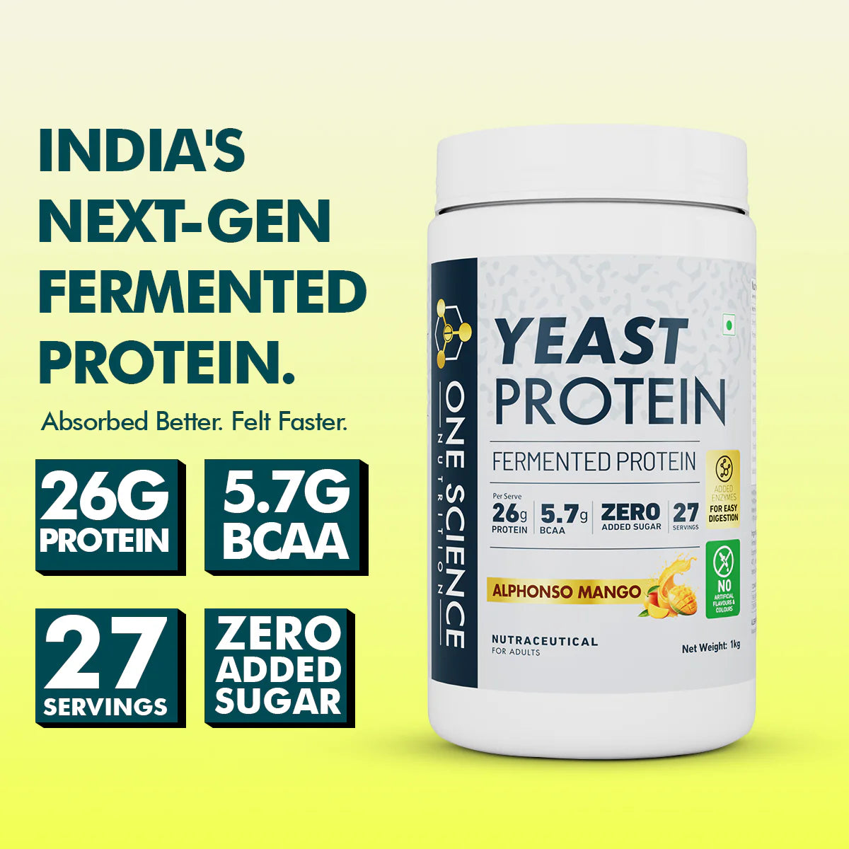 One Science Nutrition Fermented Yeast Protein Powder 1kg | 27 Servings