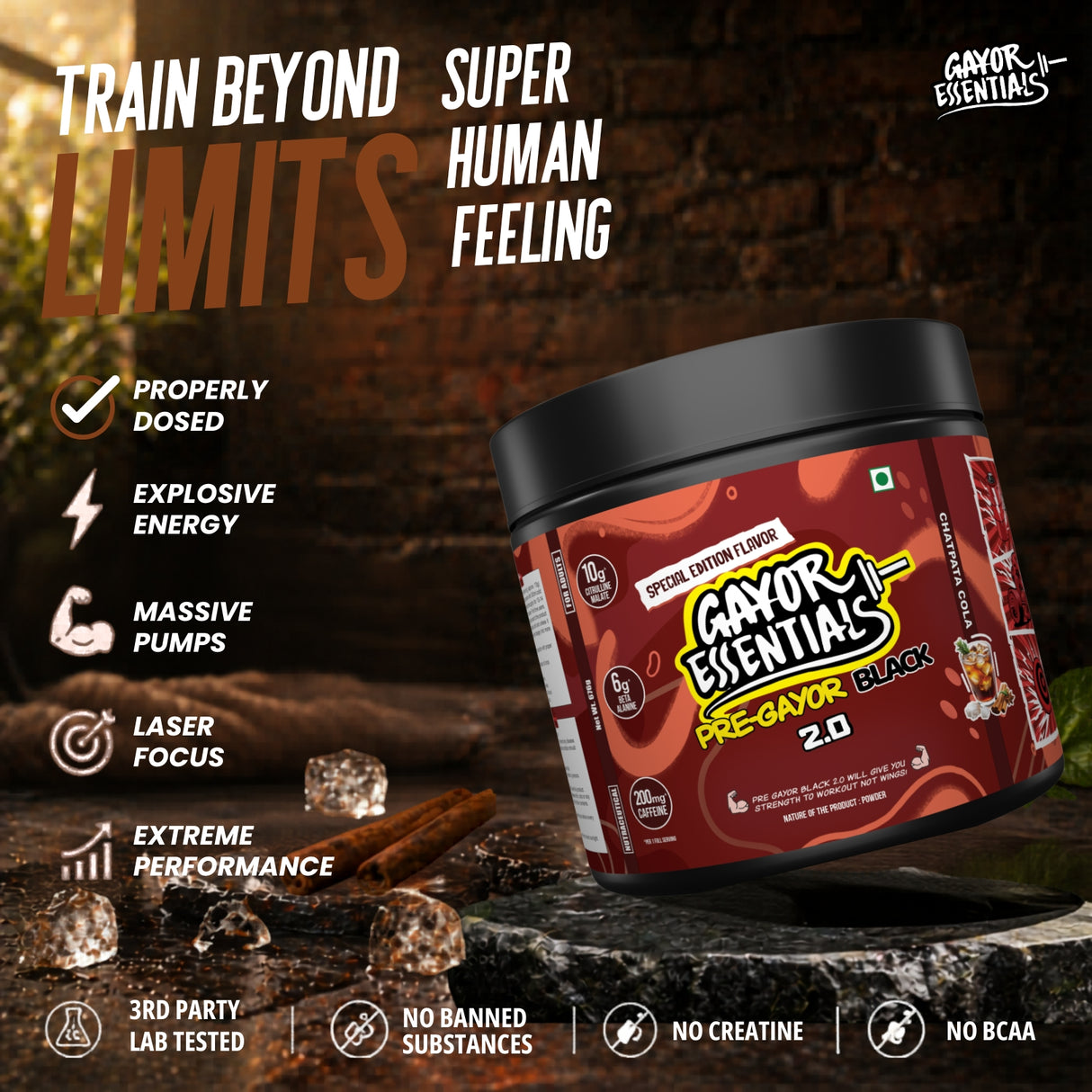 Gayor Essentials Pre Gayor Black 2.0 Pre-Workout Powder 676g | 200mg Caffeine
