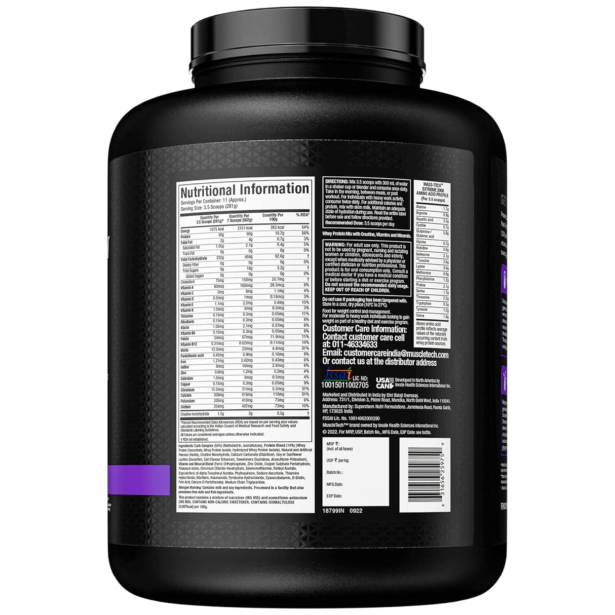 MuscleTech Mass Tech Extreme 2000 - 6.6 Lbs - Nutristar