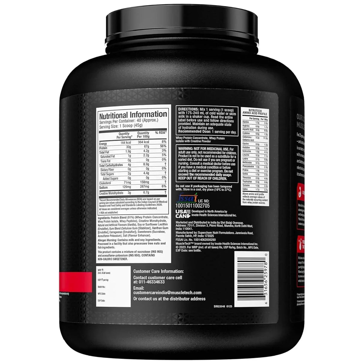 MuscleTech Nitro-Tech Performance Series Whey Protein 4 Lbs (1.81 Kg) + Nutristar Micronized CREA Gold Creatine Monohydrate 250g (83 Servings) - Advanced Muscle Building Stack
