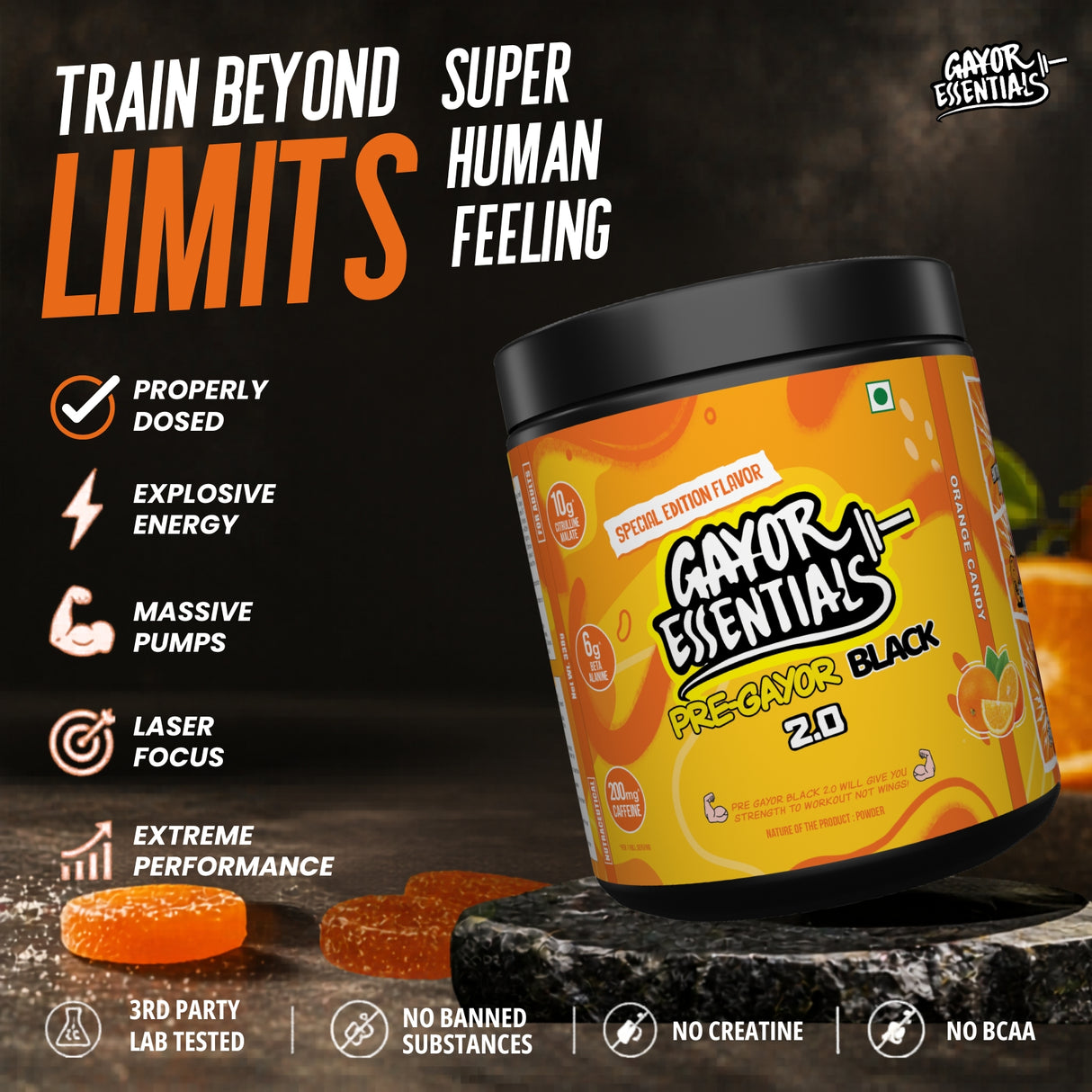Gayor Essentials Pre Gayor Black 2.0 Pre-Workout Powder 338g | 200mg Caffeine
