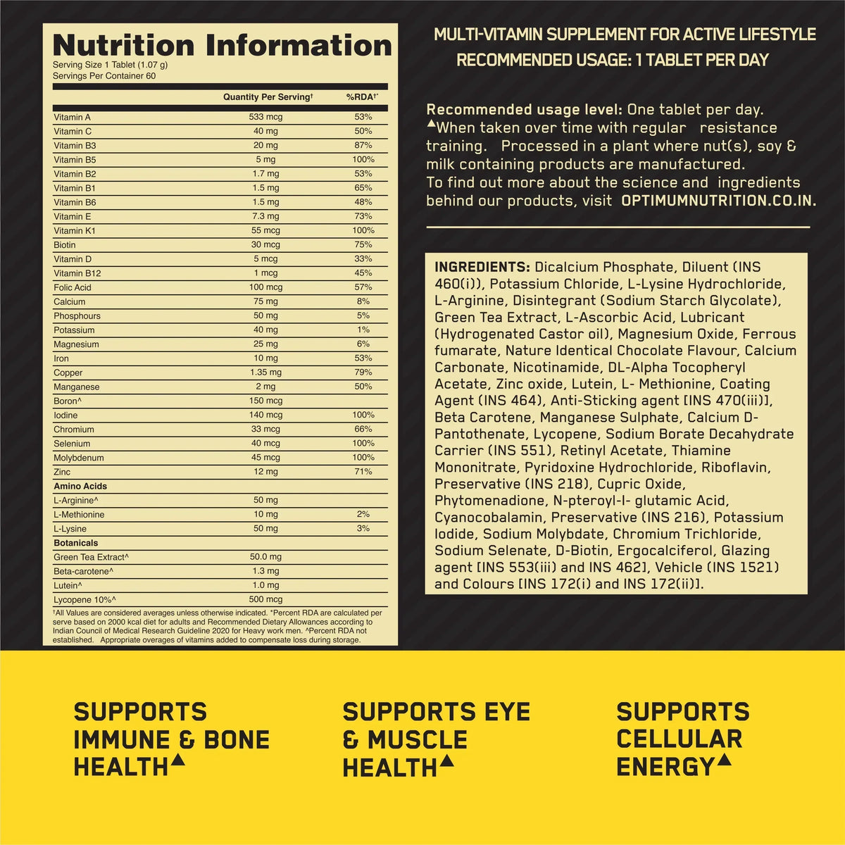 Optimum Nutrition (ON) Gold Standard 100% Whey 5lbs + Multivitamin for Men 60 Tablets Combo