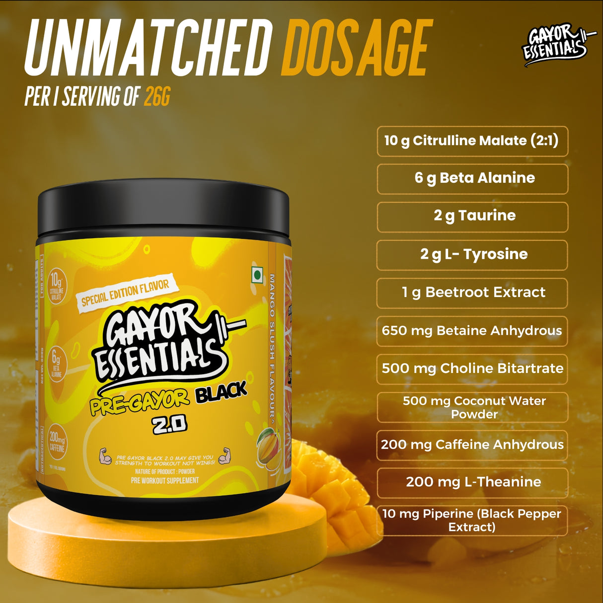 Gayor Essentials Pre Gayor Black 2.0 Pre-Workout Powder 338g | 200mg Caffeine