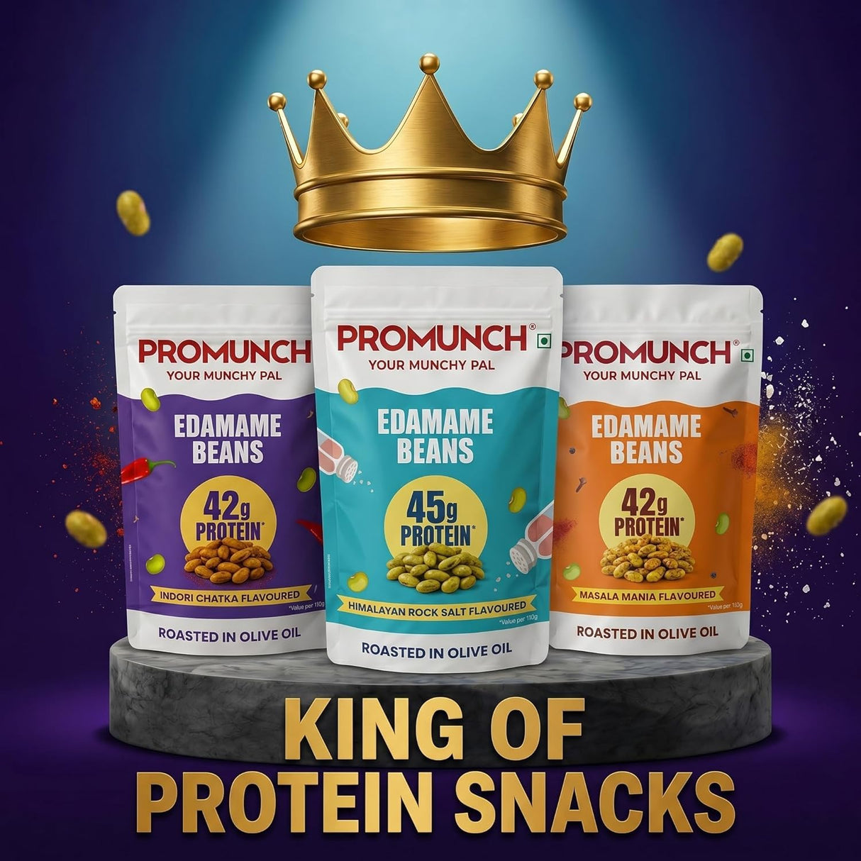 PROMUNCH Roasted Edamame Beans Assorted Combo | 42–45g Protein per 100g | No Added Sugar | 3 x 100g