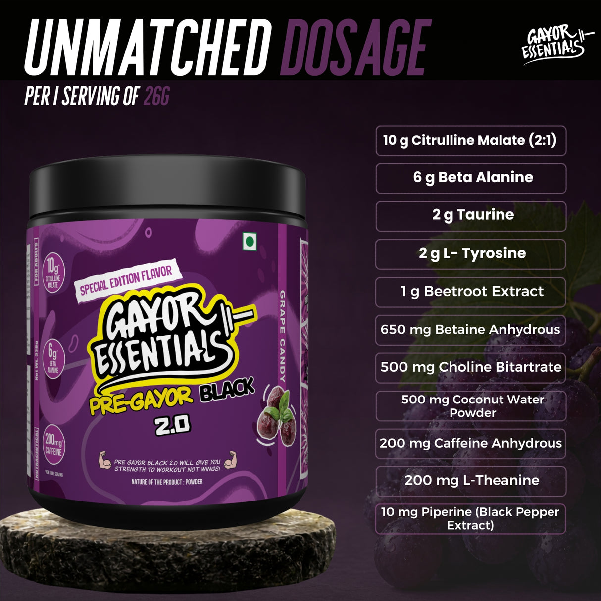 Gayor Essentials Pre Gayor Black 2.0 Pre-Workout Powder 338g | 200mg Caffeine