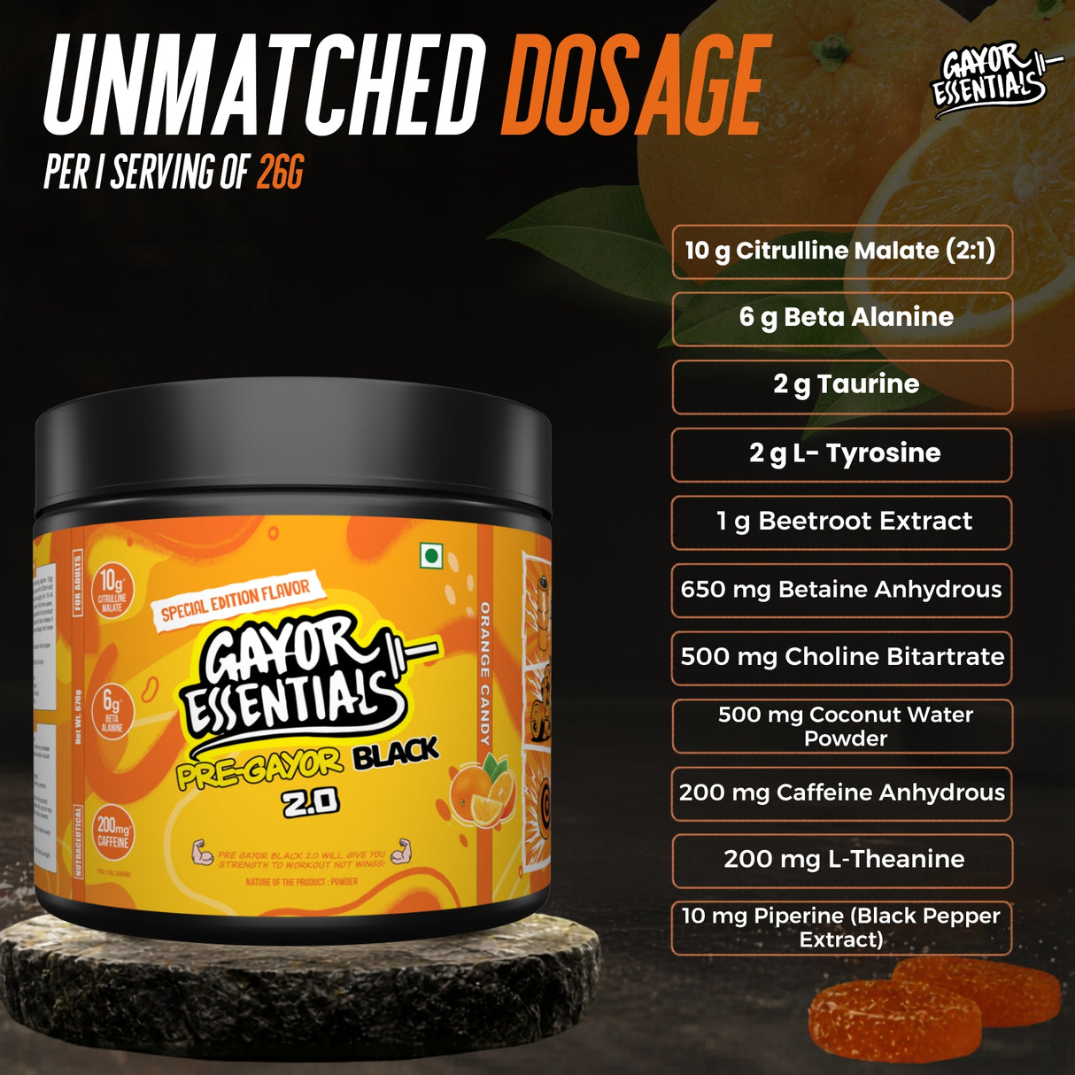 Gayor Essentials Pre Gayor Black 2.0 Pre-Workout Powder 676g | 200mg Caffeine