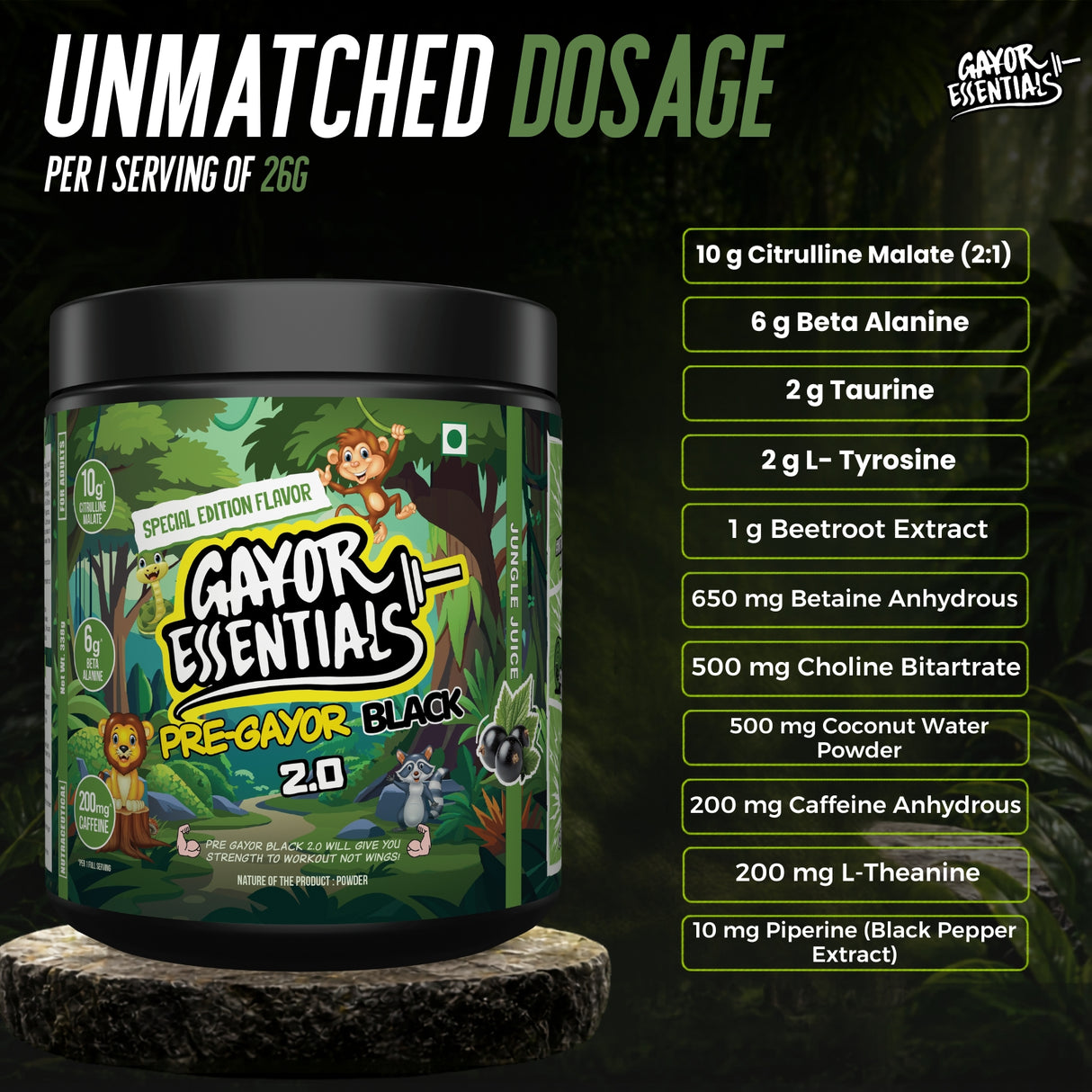 Gayor Essentials Pre Gayor Black 2.0 Pre-Workout Powder 338g | 200mg Caffeine
