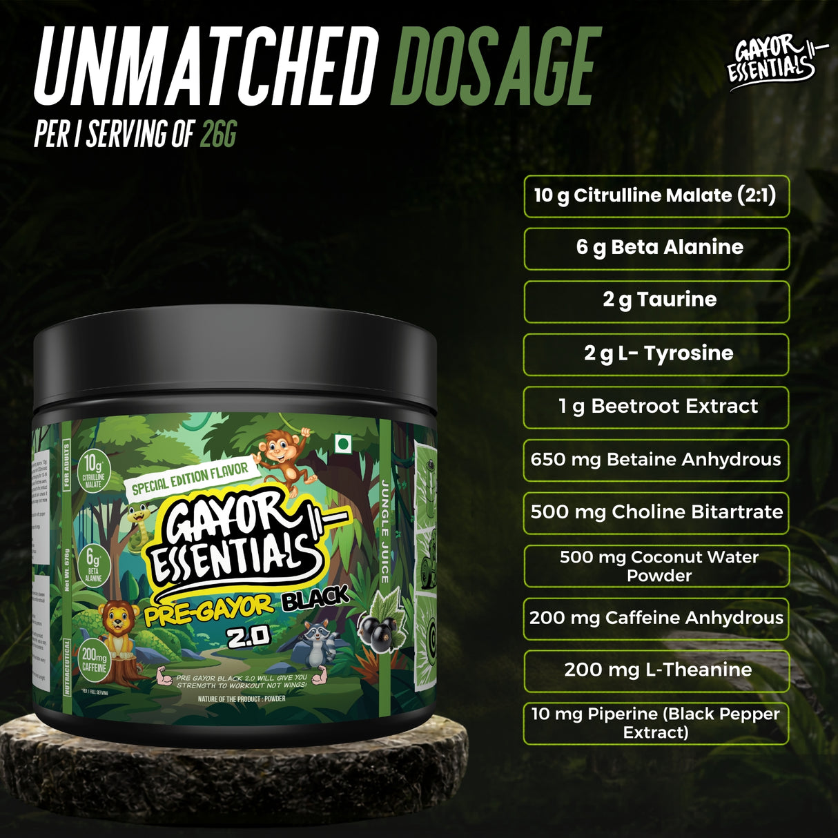 Gayor Essentials Pre Gayor Black 2.0 Pre-Workout Powder 676g | 200mg Caffeine