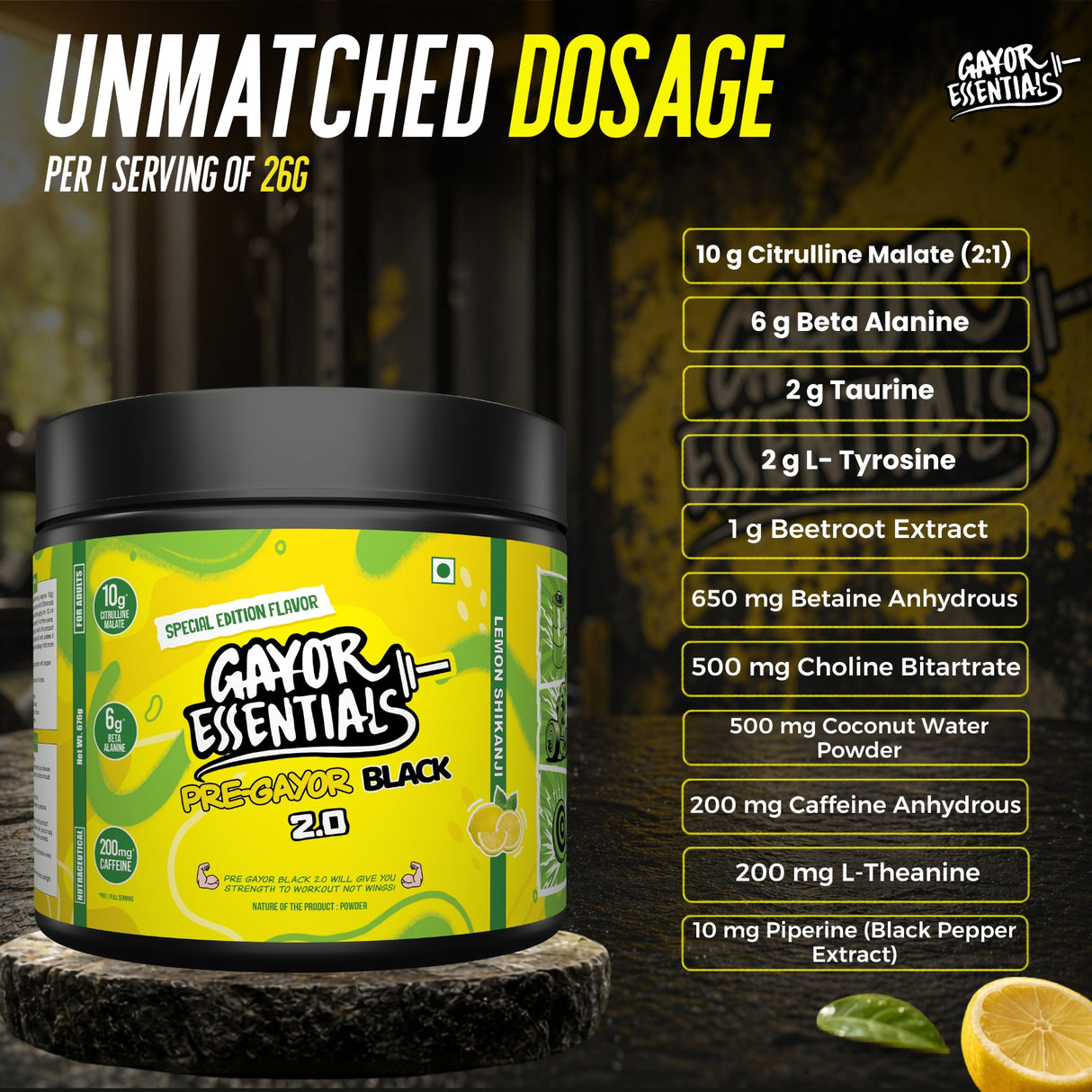 Gayor Essentials Pre Gayor Black 2.0 Pre-Workout Powder 676g | 200mg Caffeine