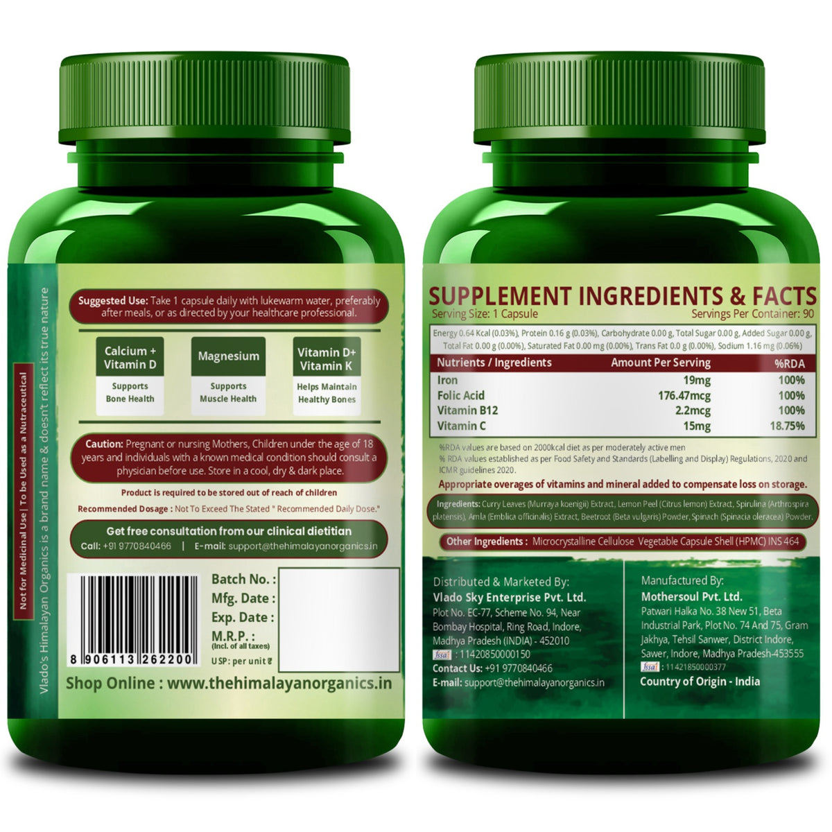 Vlado's Himalayan Organics, Plant Based Iron with Folate - 90 Capsules