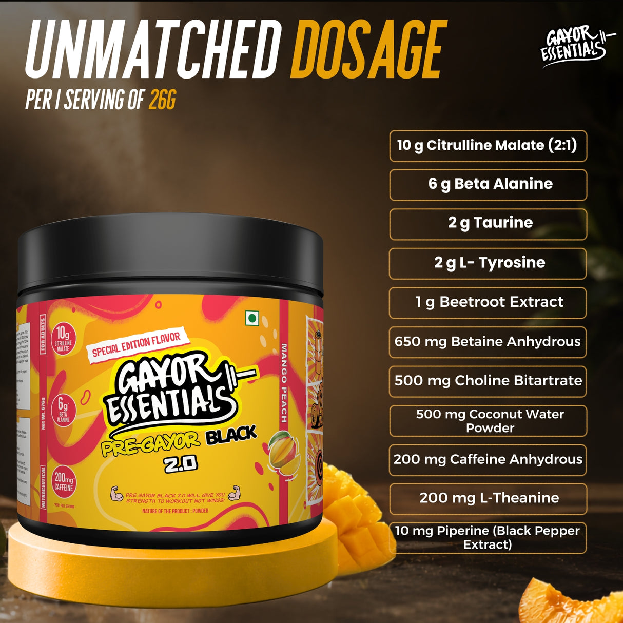 Gayor Essentials Pre Gayor Black 2.0 Pre-Workout Powder 676g | 200mg Caffeine