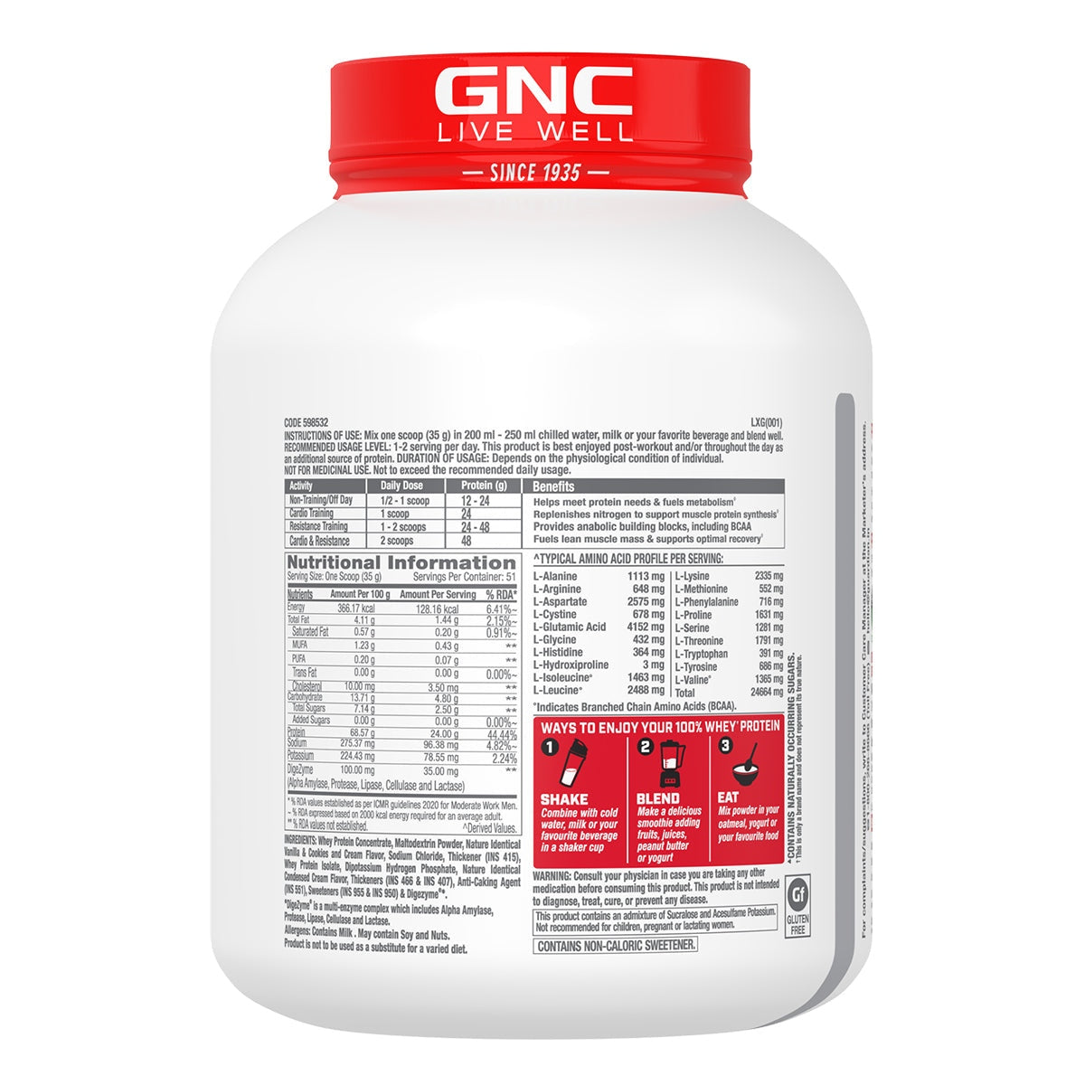 GNC Pro Performance 100% Whey Protein - 4 Lbs - Nutristar