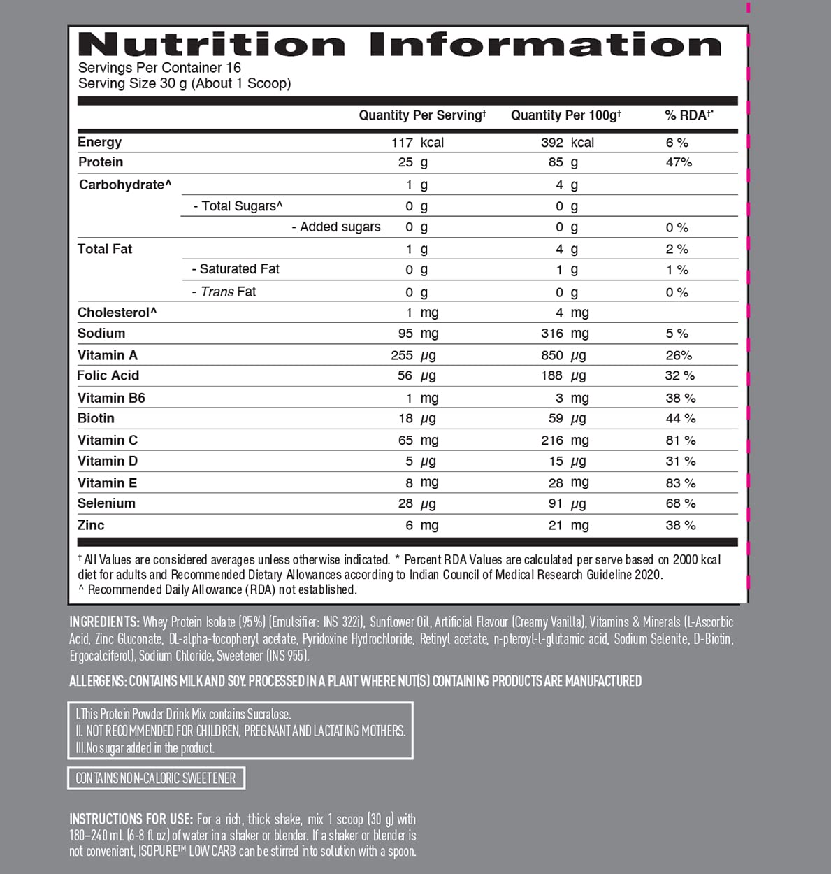 Isopure Low Carb 100% Whey Protein Isolate- 1.1 Lbs - Nutristar