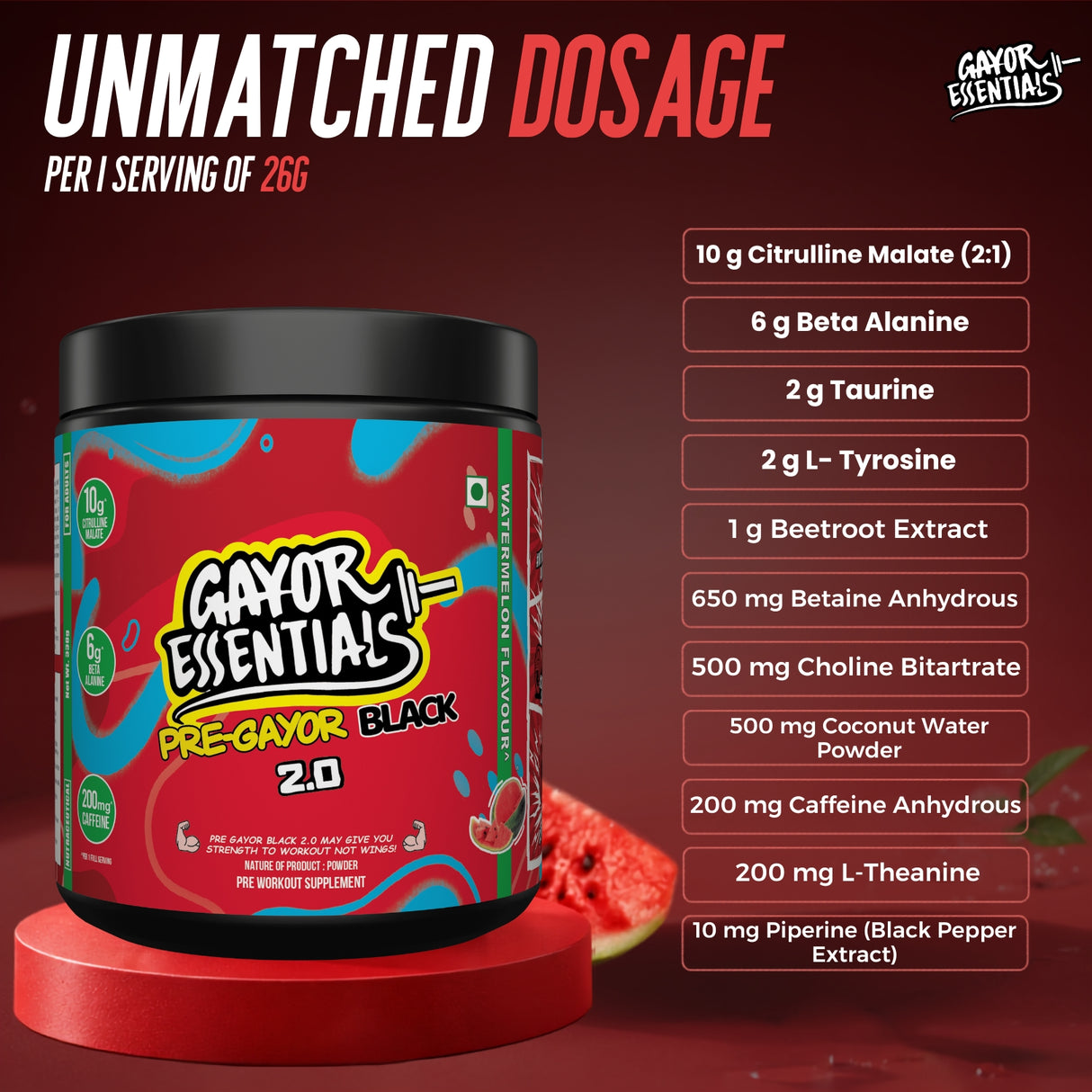Gayor Essentials Pre Gayor Black 2.0 Pre-Workout Powder 338g | 200mg Caffeine