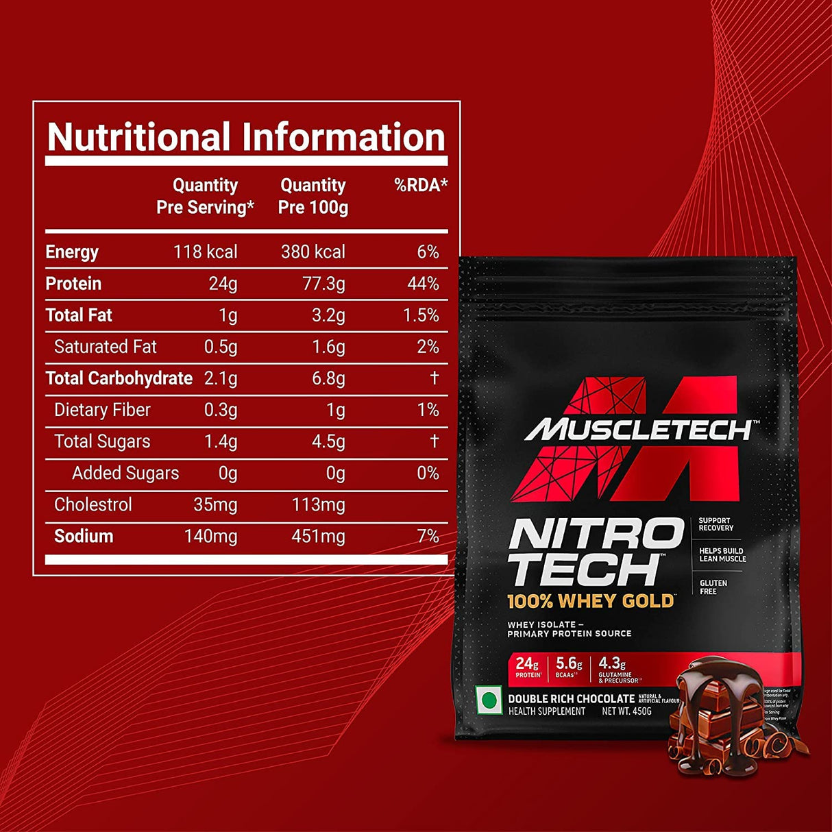 MuscleTech Nitrotech 100% Whey Gold - 1 Lbs - Nutristar