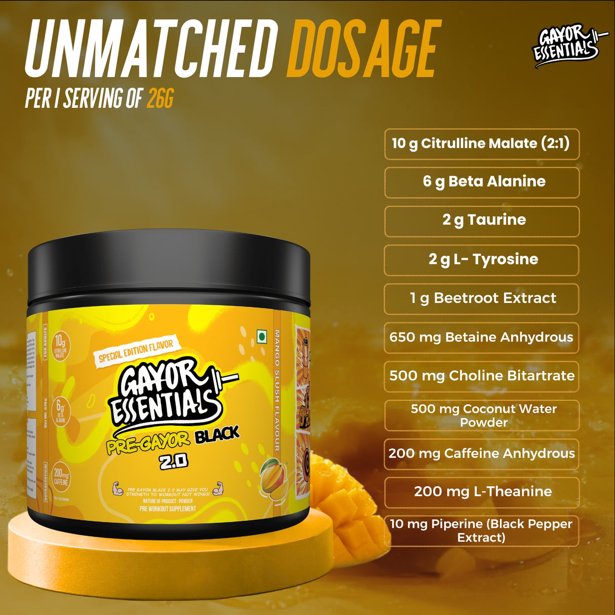 Gayor Essentials Pre Gayor Black 2.0 Pre-Workout Powder 676g | 200mg Caffeine