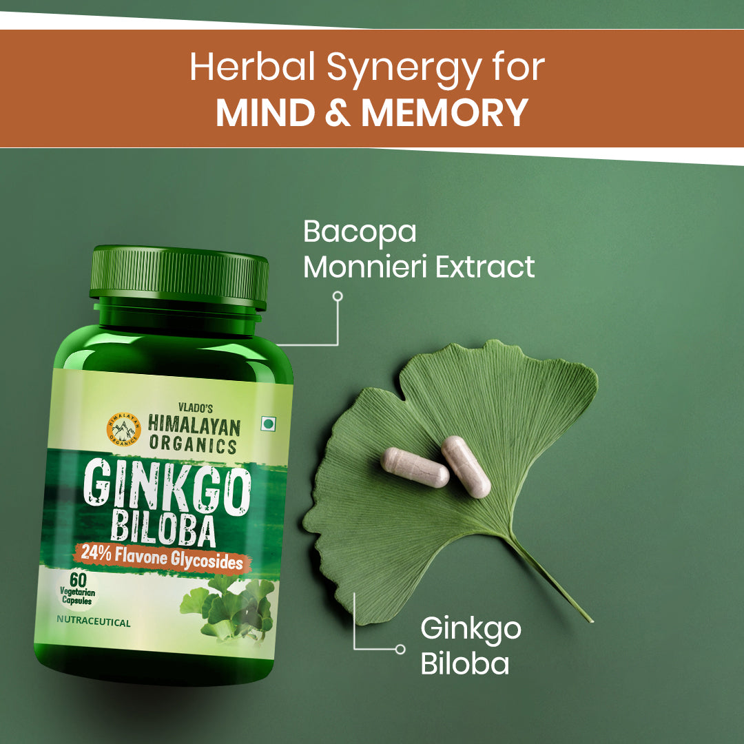 Vlado's Himalayan Organics, Ginkgo Biloba with Brahmi, 500mg - 60 Veg Capsules