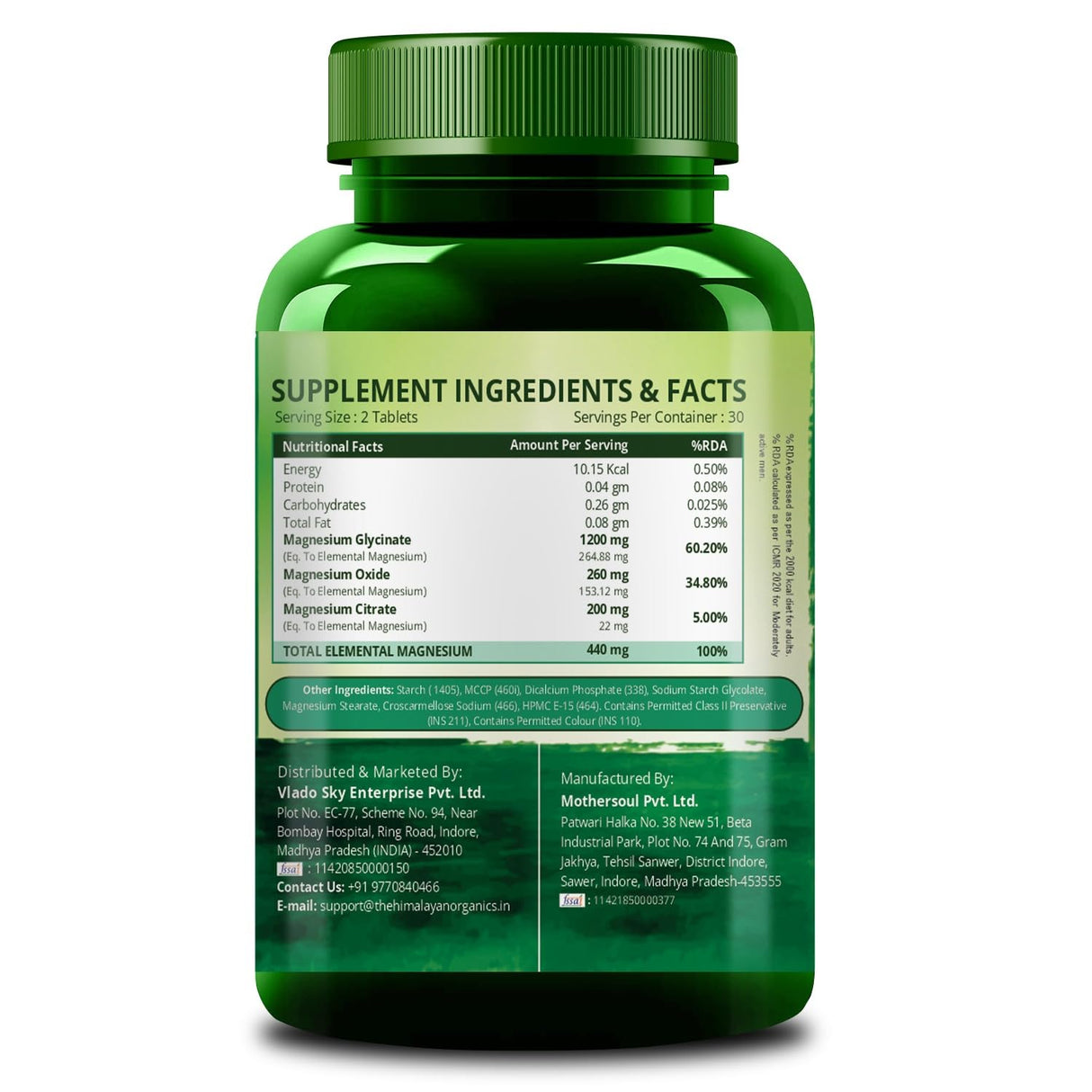 Vlado's Himalayan Organics Magnesium Citrate + Glycinate + Oxide Complex 1660mg | Triple Magnesium Supplement for Men & Women | Bone & Muscle Support | Nerve Function | 60 Vegetarian Tablets
