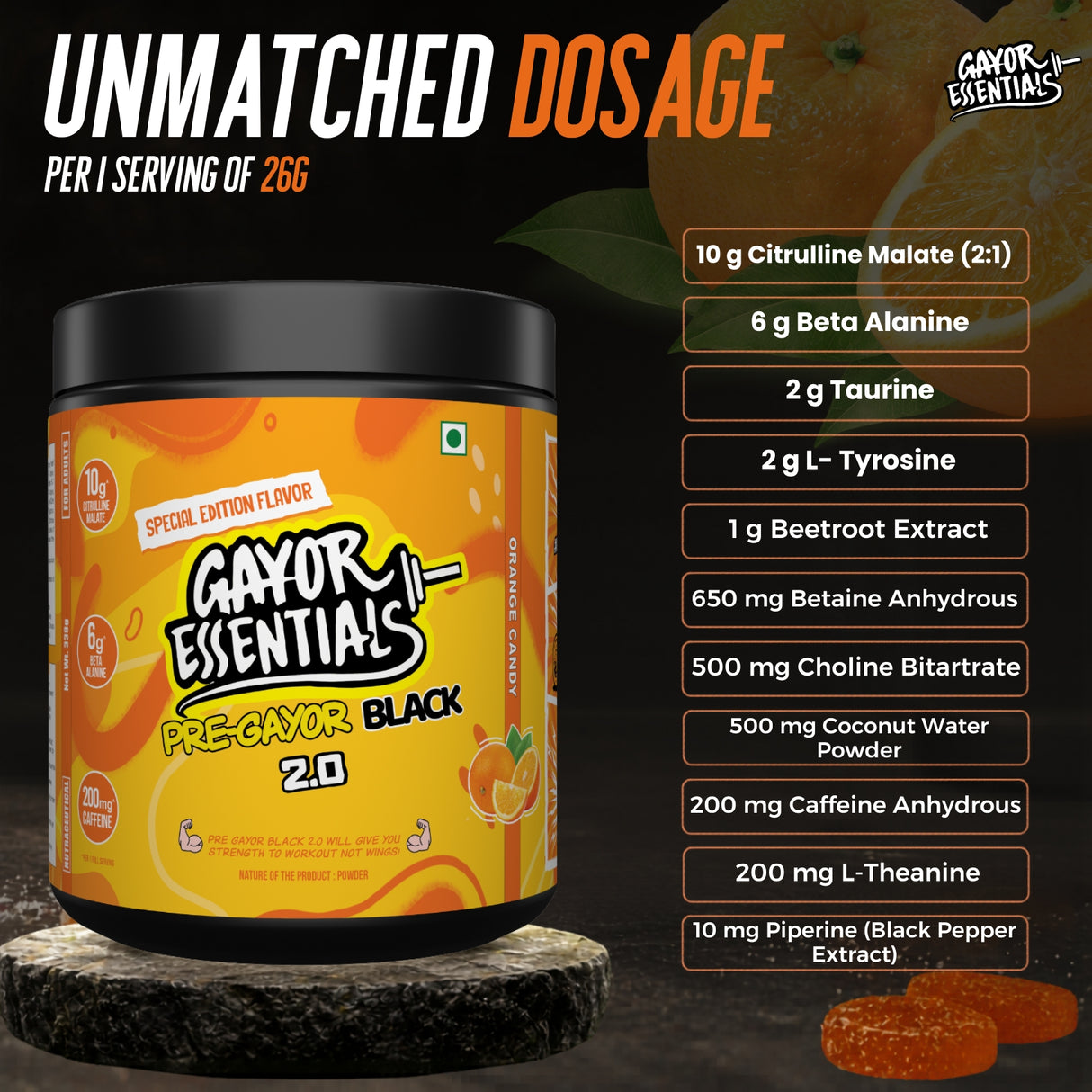 Gayor Essentials Pre Gayor Black 2.0 Pre-Workout Powder 338g | 200mg Caffeine