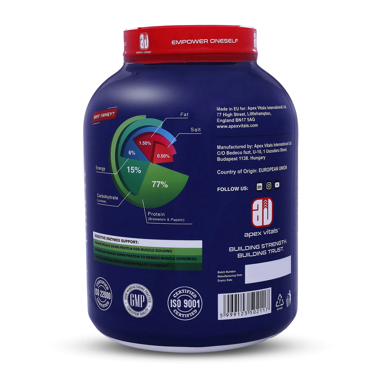 Apex Vitals 1 Whey with Digestive Enzymes - 4 Lbs
